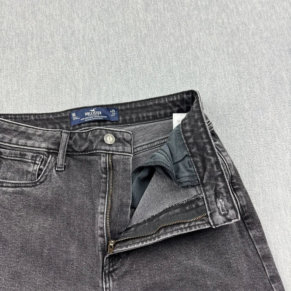 Hollister Jeans Womens 29x27 Black Denim High Rise Straight Cotton Distressed